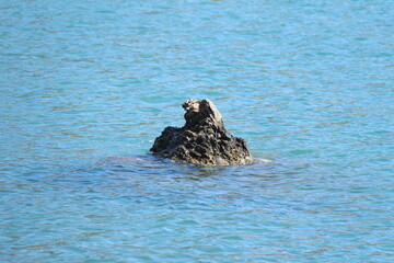 Rock in crystal clear blue water