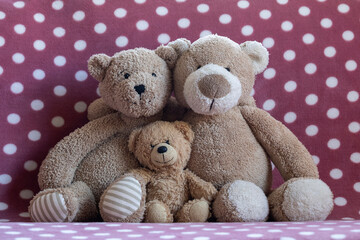 Teddy bear family portrait on the couch