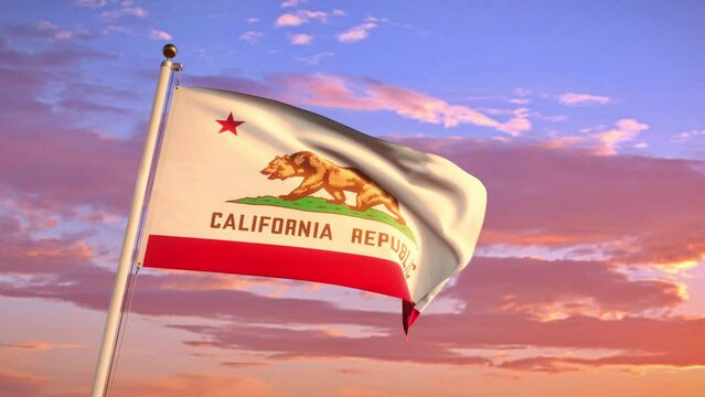 Waving California flag in slow motion. 4k 3d animation.
