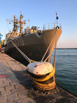 BURGAS, BULGARIA - JULY 17, 2020: NATO ships at the port of Burgas to participate in the BRIZ 2020 naval exercise