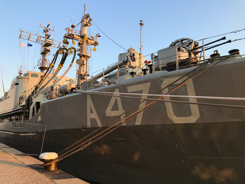 BURGAS, BULGARIA - JULY 17, 2020: NATO ships at the port of Burgas to participate in the BRIZ 2020 naval exercise