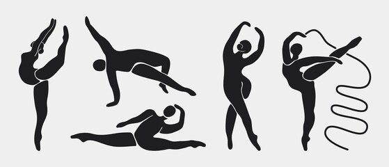 Plus size ballet dancer. Trendy set of ballerina silhouettes, hand drawn dancing bodypositive women. Vector illustration © Studio Cantath