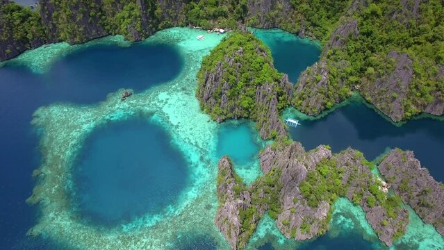 Aerial view of Twin Lagoon in Coron Island, Palawan, Philippines.