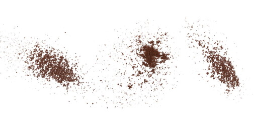 Set coffee powder pile isolated on white