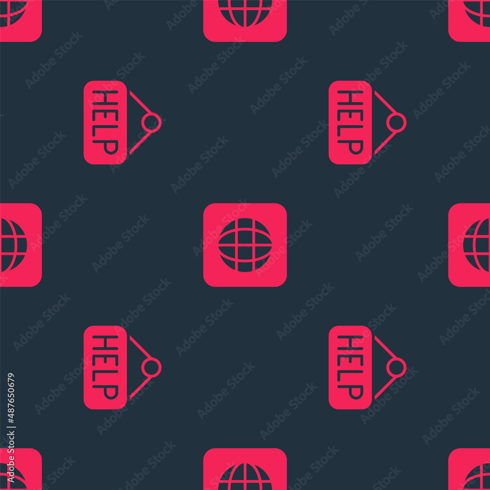 Poster set signboard with text help and worldwide on seamless pattern. vector