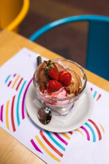 ice cream glass with decoration strawberries