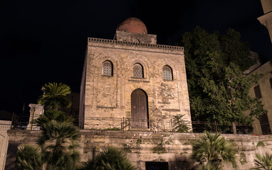 Facade of San Cataldo Catholic Church at night, Palermo, Sicily, Italy