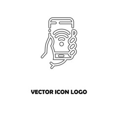 Payment with smartphone icon, online mobile payment linear sign isolated on white background - editable illustration eps10
