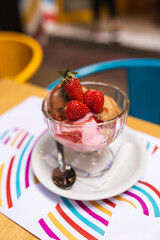 ice cream glass with decoration strawberries
