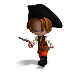 Obraz premium 3D-illustration of a sweet and funny cartoon pirate kid with hat
