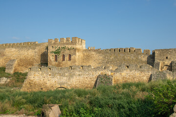 Ancient citadel fortress. Military tower fortifications. Medieval security defensive wall...