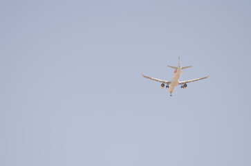 Underside view of an airplane in flight. Aguimes. Gran Canaria. Canary Islands. Spain.