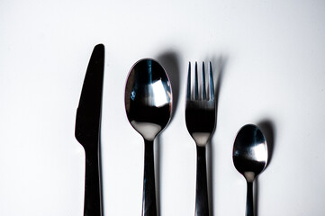 fork, knife, spoon, teaspoon, cutlery isolated on white background, clipping path