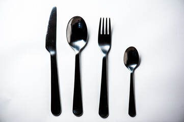 fork, knife, spoon, teaspoon, cutlery isolated on white background, clipping path