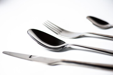 fork, knife, spoon, teaspoon, cutlery isolated on white background, clipping path