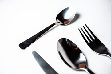fork, knife, spoon, teaspoon, cutlery isolated on white background, clipping path