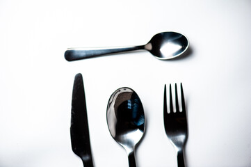 fork, knife, spoon, teaspoon, cutlery isolated on white background, clipping path