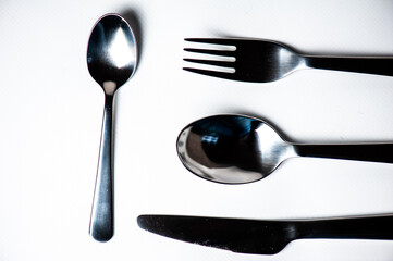 fork, knife, spoon, teaspoon, cutlery isolated on white background, clipping path