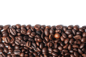 Coffee beans isolated on white background with place for text