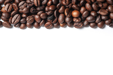 Coffee beans isolated on white background with place for text