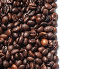 Coffee beans isolated on white background with place for text