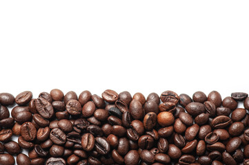 Coffee beans isolated on white background with place for text