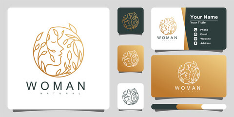 Naklejka premium Woman logo with leaf and gradien unique. Premium vector