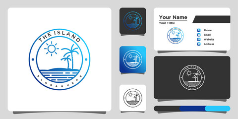 Palm tree island logo with line art style. Premium Vector