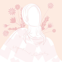 Happy woman day illustration sketch of woman with flowers Vector