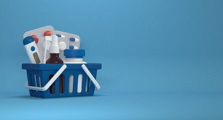 Cart with medicines. 3d rendering.