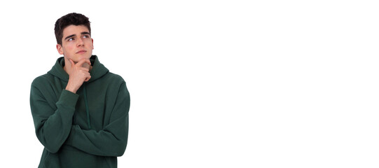 teenager boy isolated on white background thinking