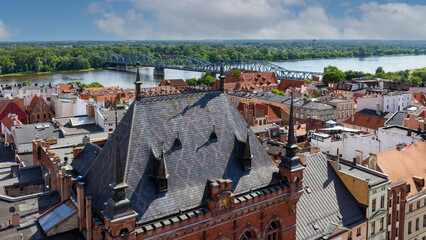 Thorn, Blick vom Turm des alten Rathaus über die Altstadt zur Weichsel - obrazy, fototapety, plakaty