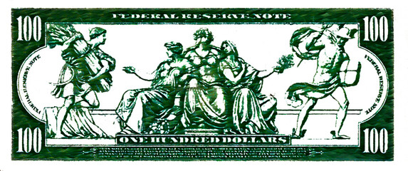 Reverse of old US 100 dollar banknote (issued in 1914) illustration
