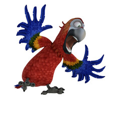 3D-illustration of a cute and funny screaming cartoon parrot