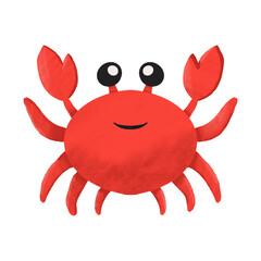 Cute Smiling Red Crab with Raised Claws Character