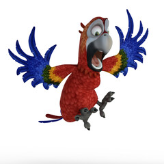3D-illustration of a cute and funny appalled cartoon parrot