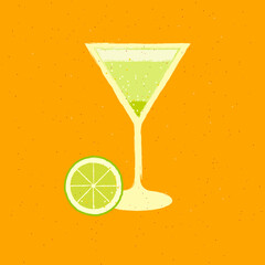 Green martini wiht lime. Vector texture flat illustration.