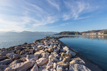 The Gulf of La Spezia seen from Lerici, Liguria, Italy - 487657429