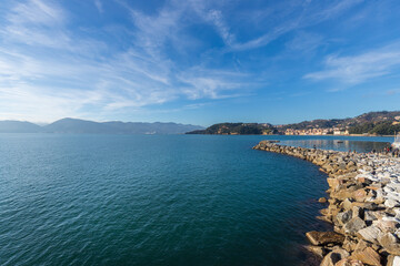The Gulf of La Spezia seen from Lerici, Liguria, Italy - 487657443