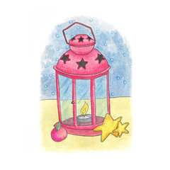 Red lantern winter holidays card