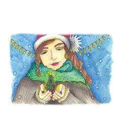 Winter holiday Christmas tree card