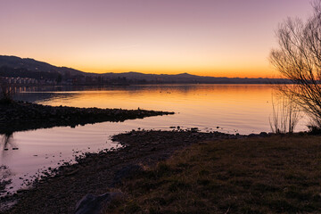 Evening mood at the lake of Constance in Altenrhein in Switzerland
