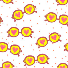 Glasses Love Hearts Pattern. Holiday Party Print