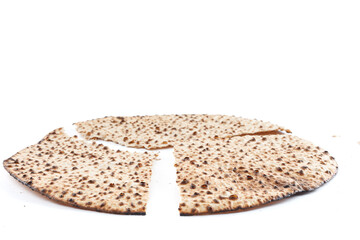 Matzah Shmurah. Jewish traditional Passover bread. Pesach celebration symbol. Closeup