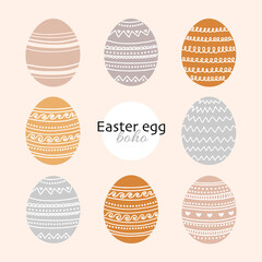 Boho Easter eggs collection hand drawn. Eggs set with ornaments