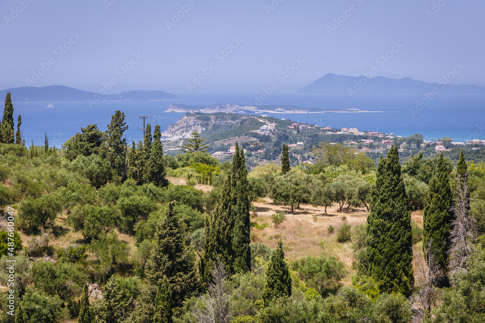 Sticker Rural landscape in north side of Corfu Island in Greece