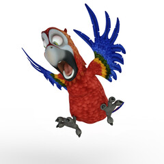 3D-illustration of a cute and scared funny cartoon parrot