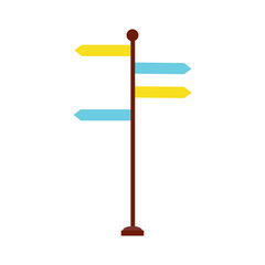 Road sign. Direction signs on a metal stand, a blank sign and a guide sign. Vector illustration isolated on white background