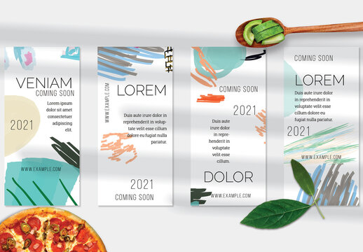 Flyer Layout with Black Shapes and Abstract Bright Rectangle on White