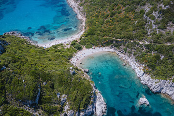 Porto Timoni and Limni beaches near Afionas village, Corfu Island in Greece